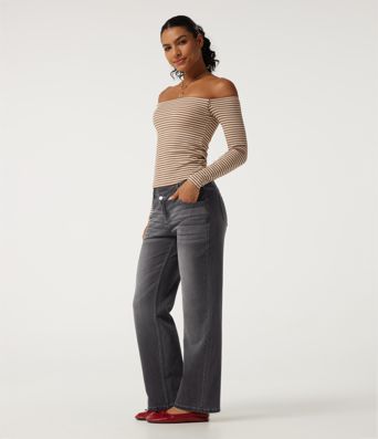 Halara Flex™ Asymmetric Low Rise Straight Leg Casual Jeans with Pockets Halara Flex™ Asymmetric Low Rise Straight Leg Casual Jeans with Pockets