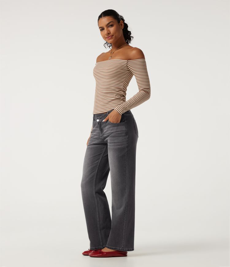 Halara Flex™ Asymmetric Low Rise Straight Leg Casual Jeans with Pockets Halara Flex™ Asymmetric Low Rise Straight Leg Casual Jeans with Pockets