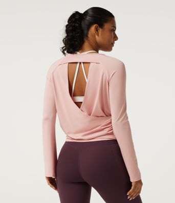 Round Neck Flounce Long Sleeve Ruched Yoga Sports Top