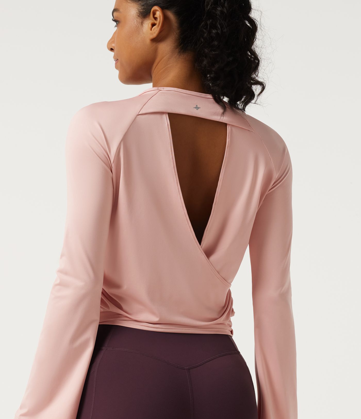 Round Neck Flounce Long Sleeve Ruched Yoga Sports Top