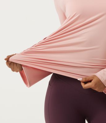 Round Neck Flounce Long Sleeve Ruched Yoga Sports Top
