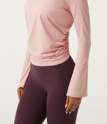 Round Neck Flounce Long Sleeve Ruched Yoga Sports Top