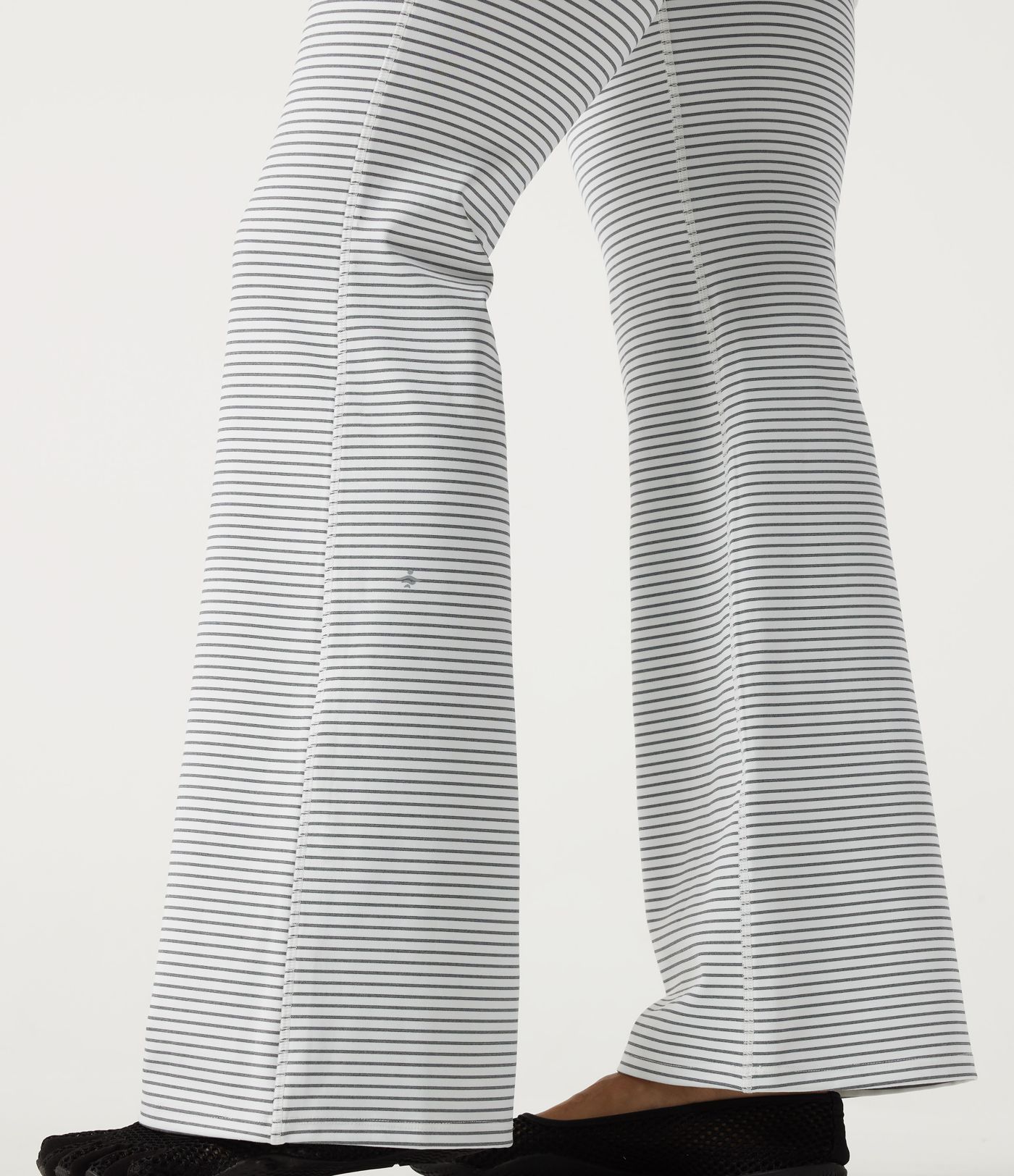 High Waisted Foldover Drawstring Flare Stripe Yoga Leggings with Pockets