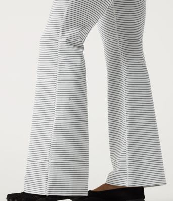 High Waisted Foldover Drawstring Flare Stripe Yoga Leggings with Pockets