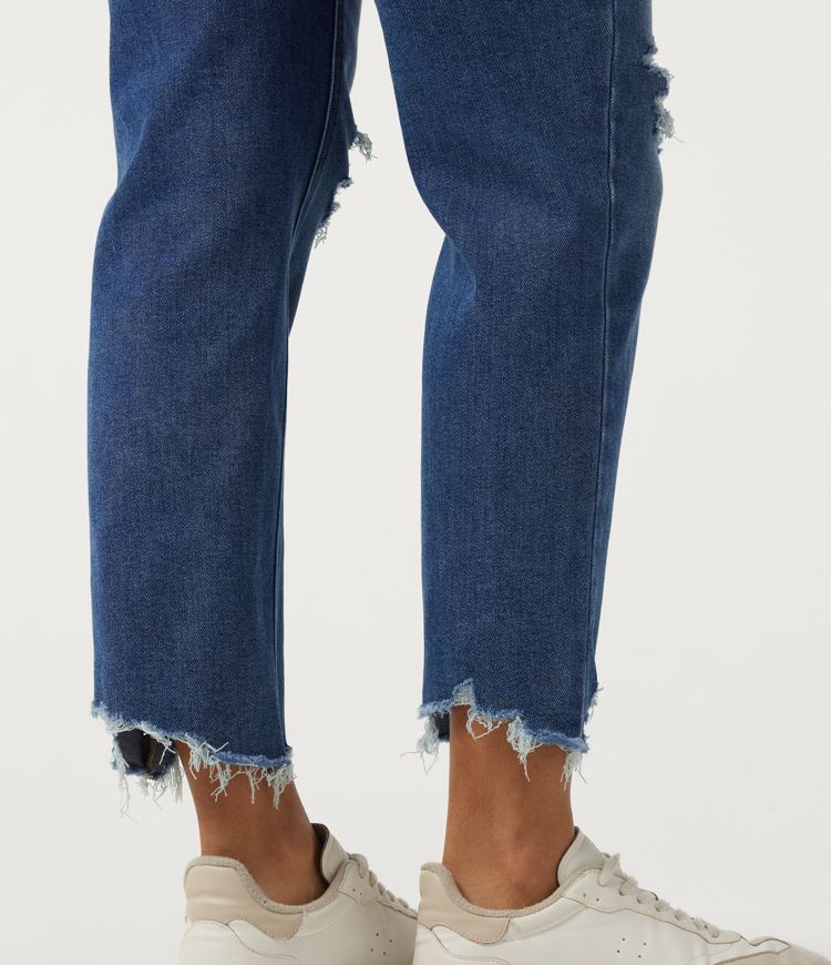 Jeans décontractés taille haute, coupe fuselée, avec poches