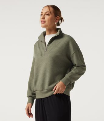 Mock Neck Dropped Half Zip Long Sleeve Casual Sweatshirt
