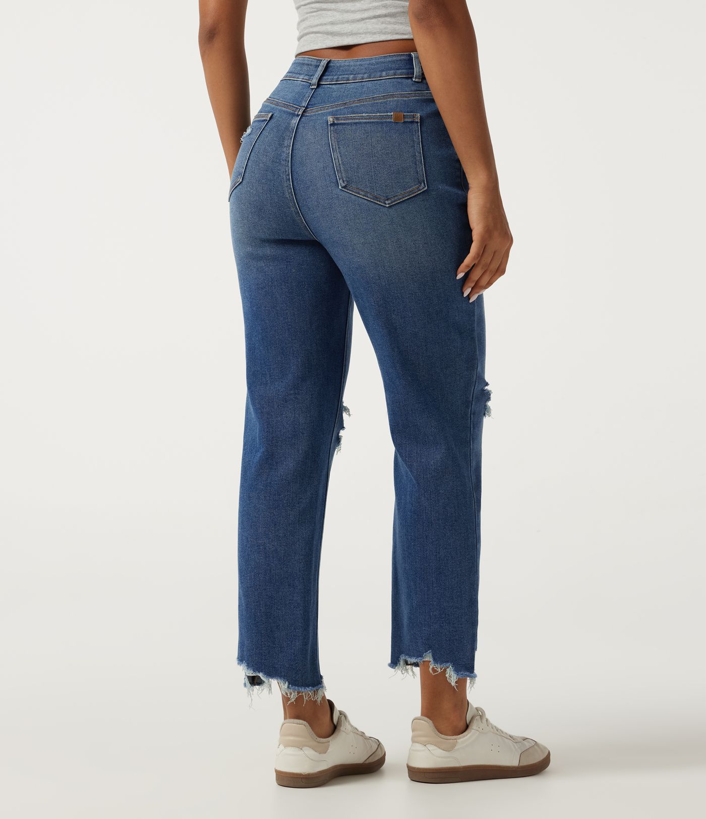 Jeans décontractés taille haute, coupe fuselée, avec poches