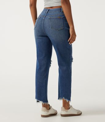 Jeans décontractés taille haute, coupe fuselée, avec poches