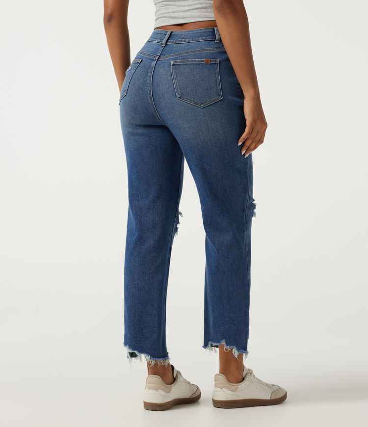 Jeans décontractés taille haute, coupe fuselée, avec poches