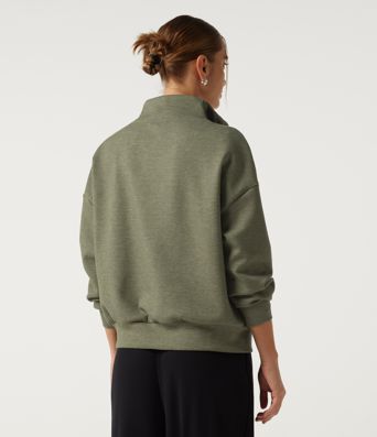 Mock Neck Dropped Half Zip Long Sleeve Casual Sweatshirt