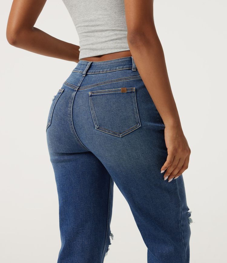 Jeans décontractés taille haute, coupe fuselée, avec poches