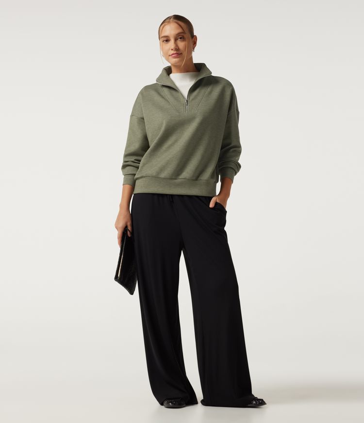 Mock Neck Dropped Half Zip Long Sleeve Casual Sweatshirt