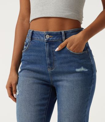 Jeans décontractés taille haute, coupe fuselée, avec poches