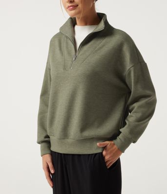 Mock Neck Dropped Half Zip Long Sleeve Casual Sweatshirt
