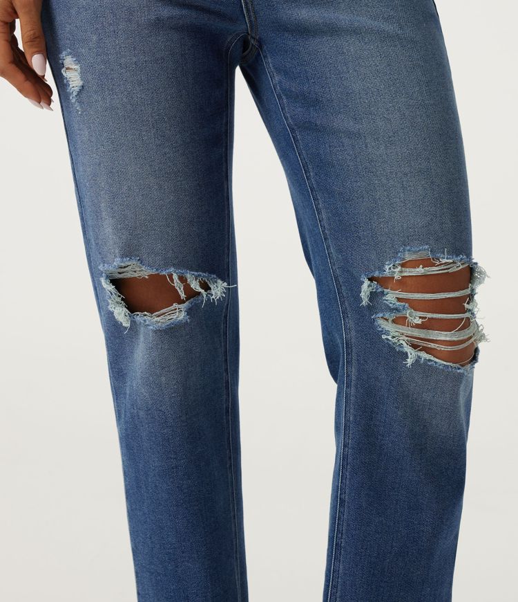 Jeans décontractés taille haute, coupe fuselée, avec poches