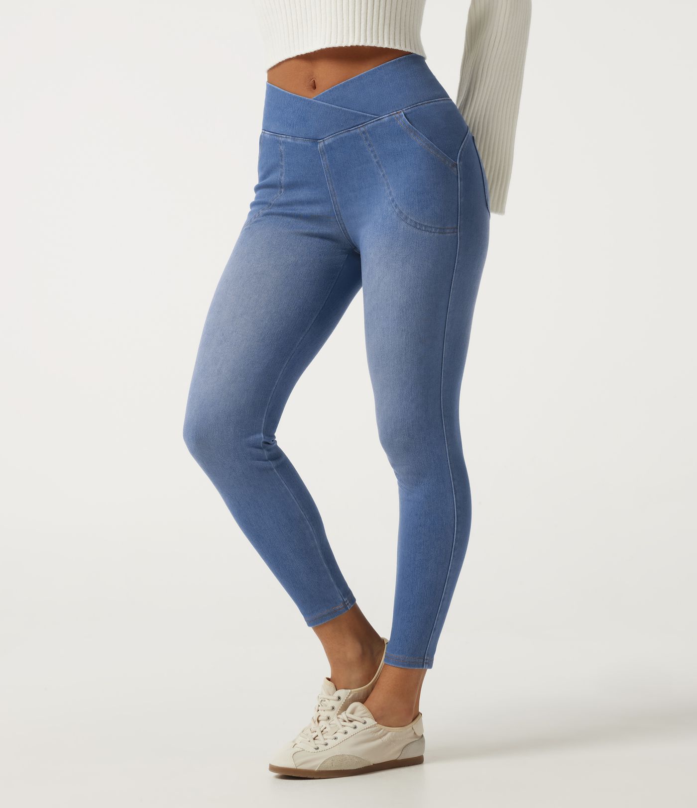 Halara Flex™ High Waisted Crossover Denim Casual Leggings with Pockets Halara Flex™ High Waisted Crossover Denim Casual Leggings with Pockets