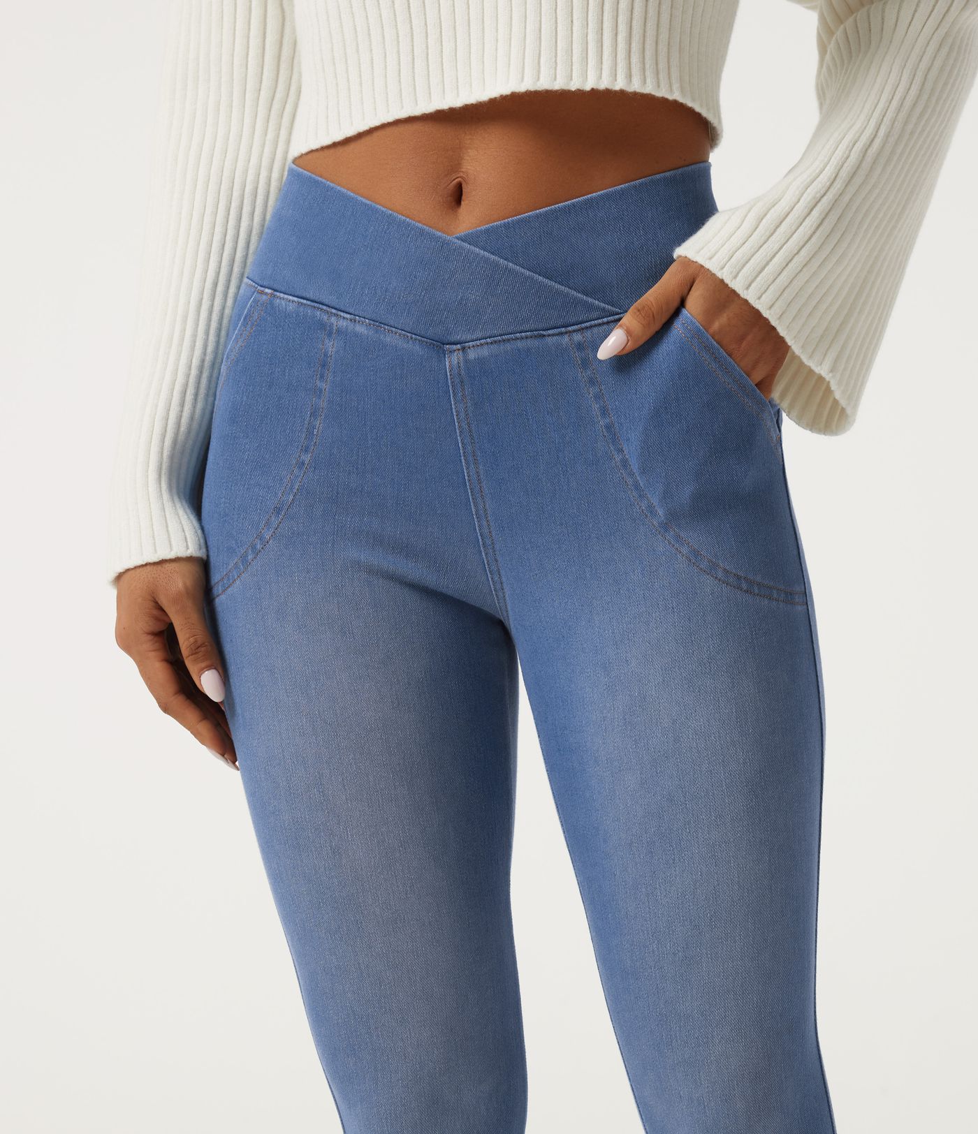 Halara Flex™ High Waisted Crossover Denim Casual Leggings with Pockets Halara Flex™ High Waisted Crossover Denim Casual Leggings with Pockets