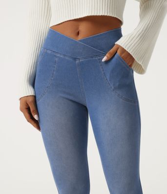 Halara Flex™ High Waisted Crossover Denim Casual Leggings with Pockets Halara Flex™ High Waisted Crossover Denim Casual Leggings with Pockets
