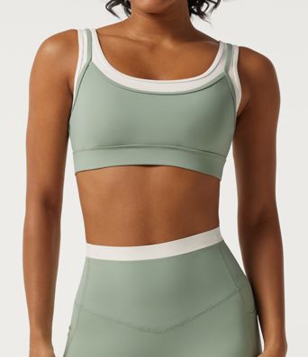 Halara UltraSculpt™ ensemble 2 pièces — col en U, soutien-gorge intégré, brassière de yoga à empiècements bicolores torsadés et leggings skinny gainants à effet ventre plat avec poches