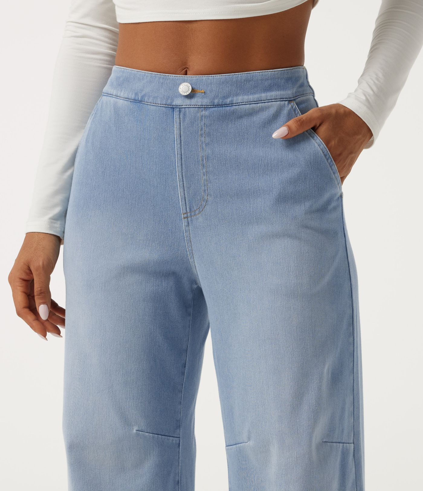 Halara Flex™ Mid Rise Barrel Leg Casual Jeans with Pockets Halara Flex™ Mid Rise Barrel Leg Casual Jeans with Pockets