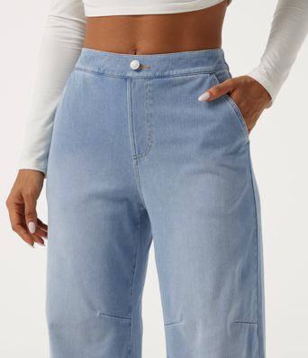 Halara Flex™ Mid Rise Barrel Leg Casual Jeans with Pockets Halara Flex™ Mid Rise Barrel Leg Casual Jeans with Pockets