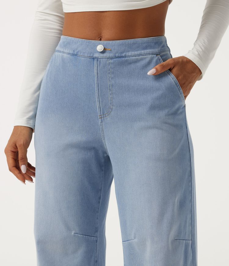 Halara Flex™ Mid Rise Barrel Leg Casual Jeans with Pockets Halara Flex™ Mid Rise Barrel Leg Casual Jeans with Pockets