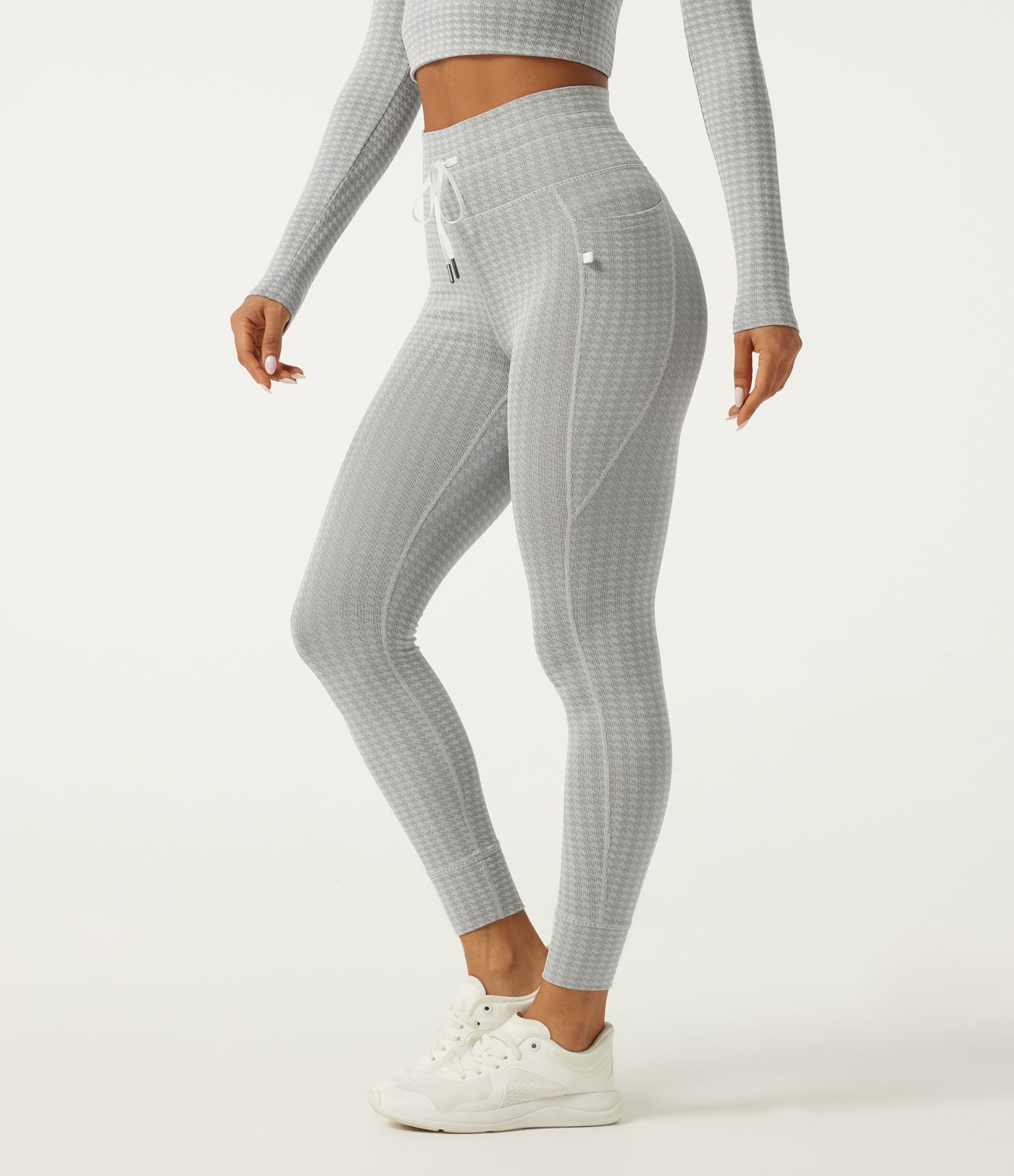 High Waisted Houndstooth Drawstring Yoga Legging with Pockets