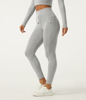 High Waisted Houndstooth Drawstring Yoga Legging with Pockets