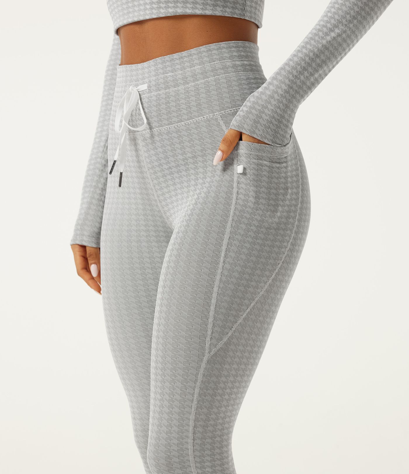 High Waisted Houndstooth Drawstring Yoga Legging with Pockets