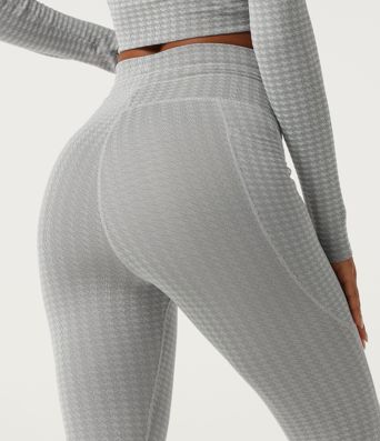 High Waisted Houndstooth Drawstring Yoga Legging with Pockets
