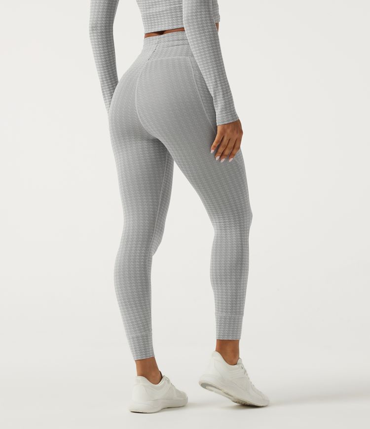 High Waisted Houndstooth Drawstring Yoga Legging with Pockets