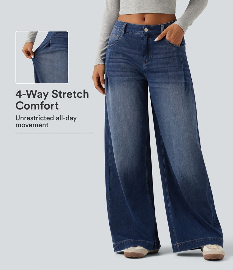 Halara Flex™ Mid Rise Baggy Casual Jeans with Pockets Halara Flex™ Mid Rise Baggy Casual Jeans with Pockets