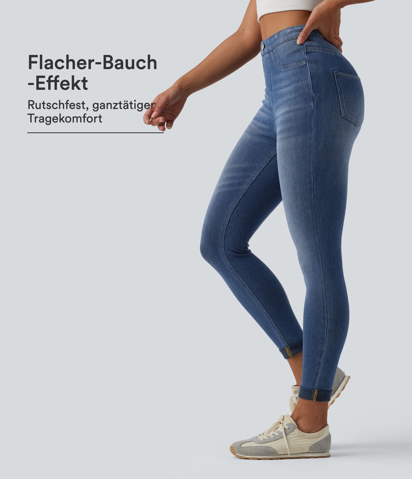 Halara Flex™ - Lässige Denim-Leggings mit hohem Bund, Gesäßtaschen und Bauchkontrolle Halara Flex™ - Lässige Denim-Leggings mit hohem Bund, Gesäßtaschen und Bauchkontrolle