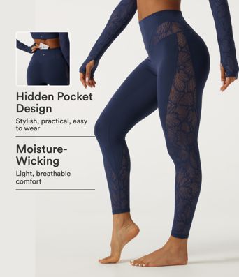 SoftlyZero™ High Waisted Contrast Lace Yoga Leggings with Pocket