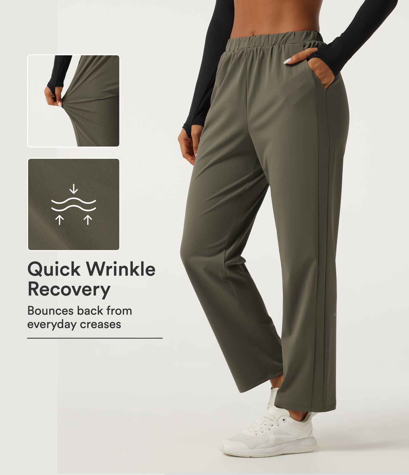 Wrinkle Recovery Mid Rise Quick Dry Workout Pants with Pockets Wrinkle Recovery Mid Rise Quick Dry Workout Pants with Pockets