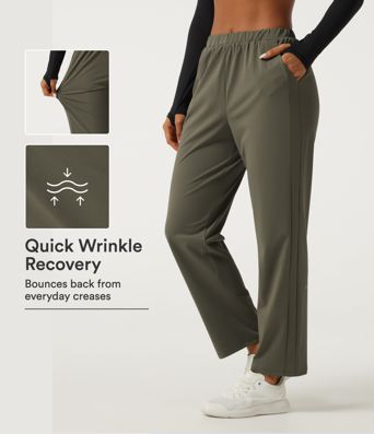 Wrinkle Recovery Mid Rise Quick Dry Workout Pants with Pockets Wrinkle Recovery Mid Rise Quick Dry Workout Pants with Pockets