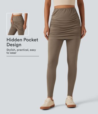 High Waisted Skinny Casual Skirted Leggings with Pocket