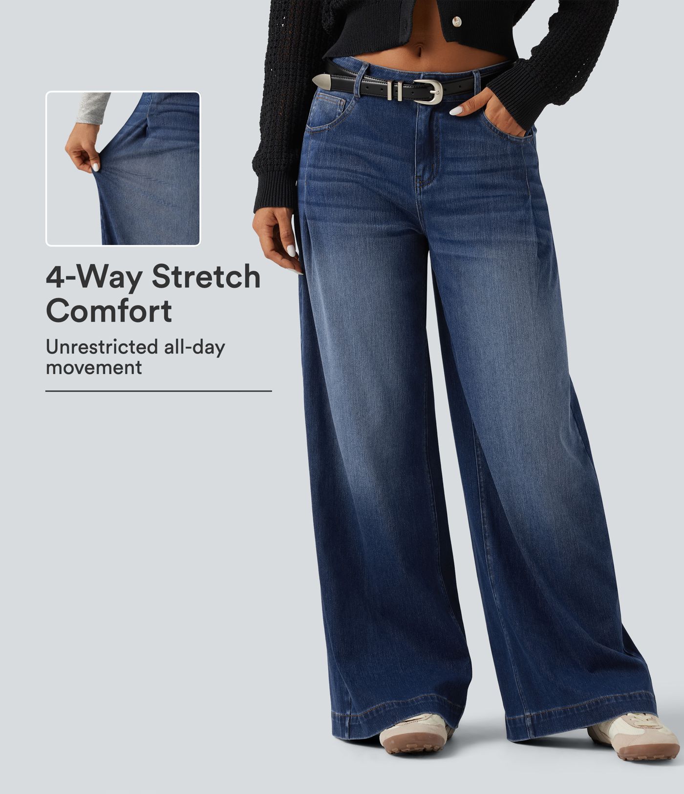 Halara Flex™ Mid Rise Baggy Casual Jeans with Pockets Halara Flex™ Mid Rise Baggy Casual Jeans with Pockets