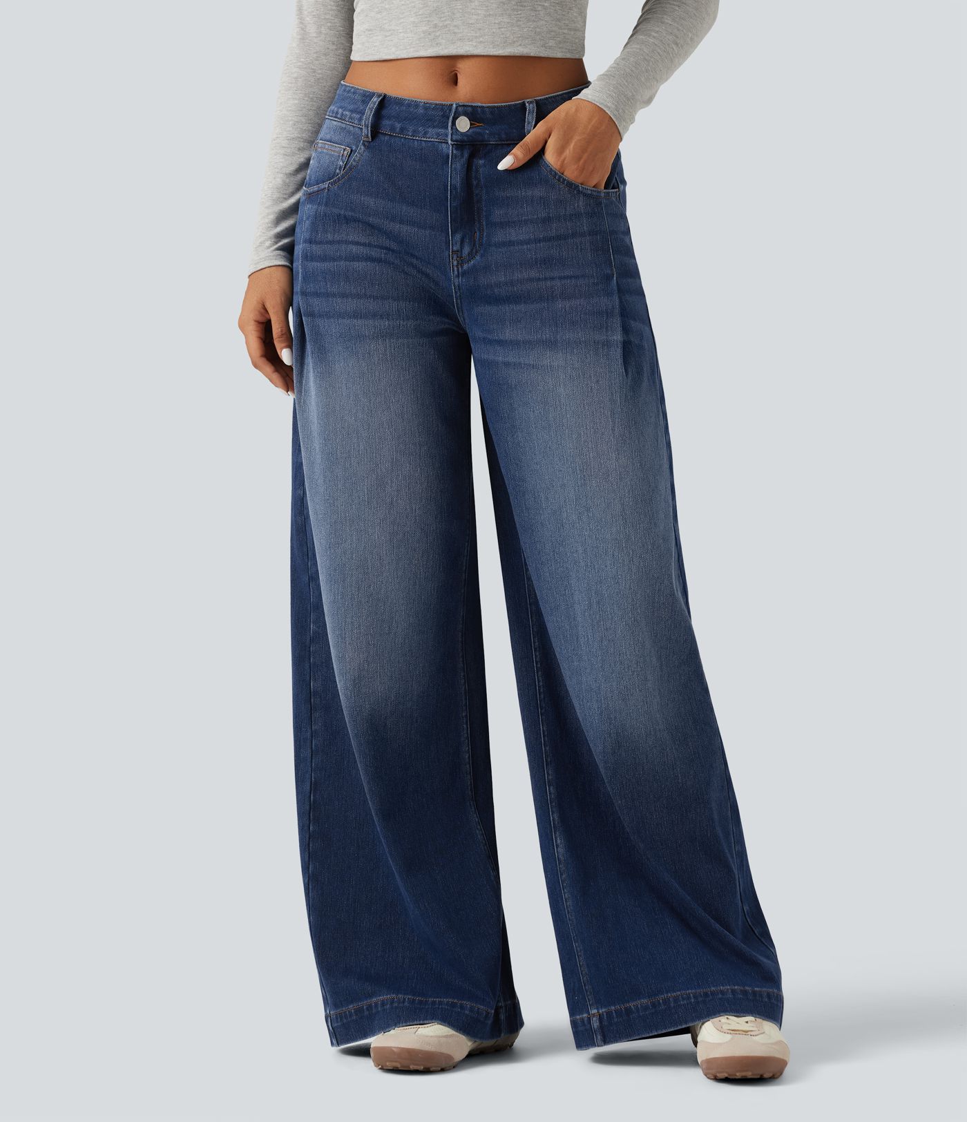 Halara Flex™ Mid Rise Baggy Casual Jeans with Pockets Halara Flex™ Mid Rise Baggy Casual Jeans with Pockets