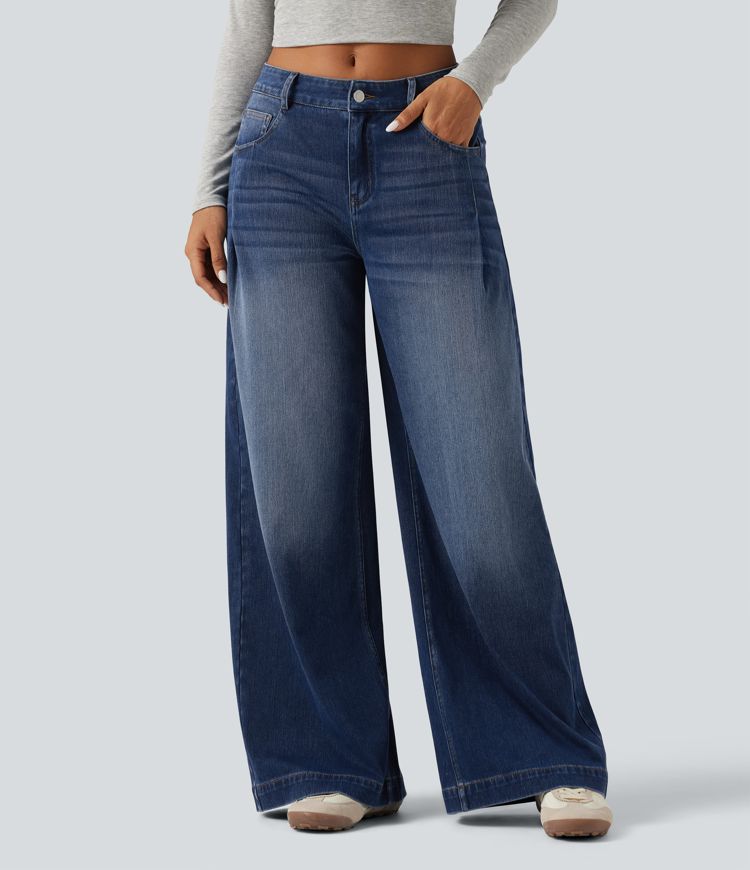 Halara Flex™ Mid Rise Baggy Casual Jeans with Pockets Halara Flex™ Mid Rise Baggy Casual Jeans with Pockets