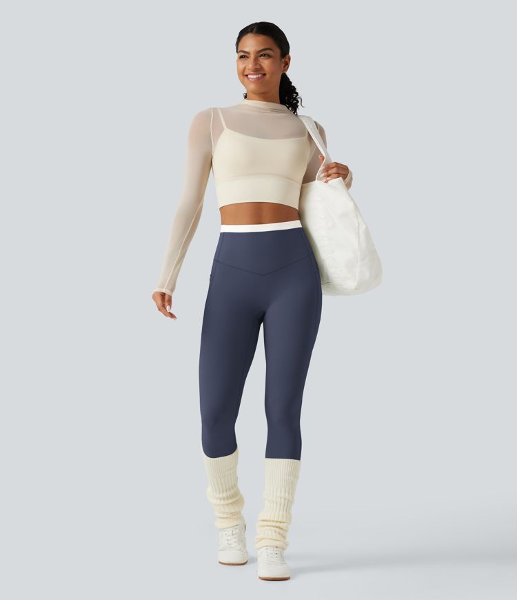 Mood Indigo Halara UltraSculpt™ High Waisted Tummy Control Color Block Skinny Yoga Leggings with Pockets / 1