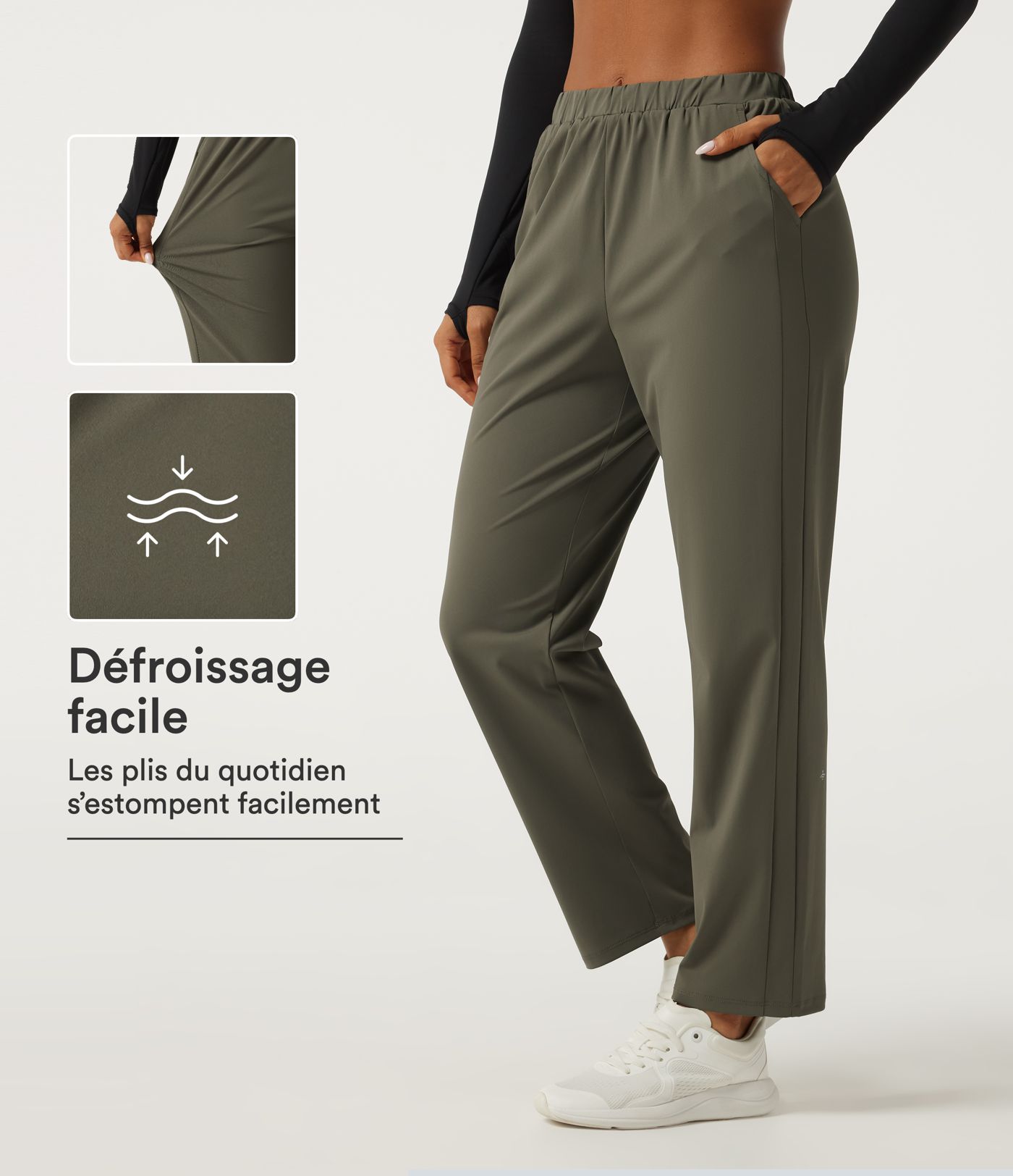 Jogging taille mi-haute à séchage rapide avec poches et défroissage facile Jogging taille mi-haute à séchage rapide avec poches et défroissage facile