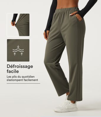 Jogging taille mi-haute à séchage rapide avec poches et défroissage facile Jogging taille mi-haute à séchage rapide avec poches et défroissage facile