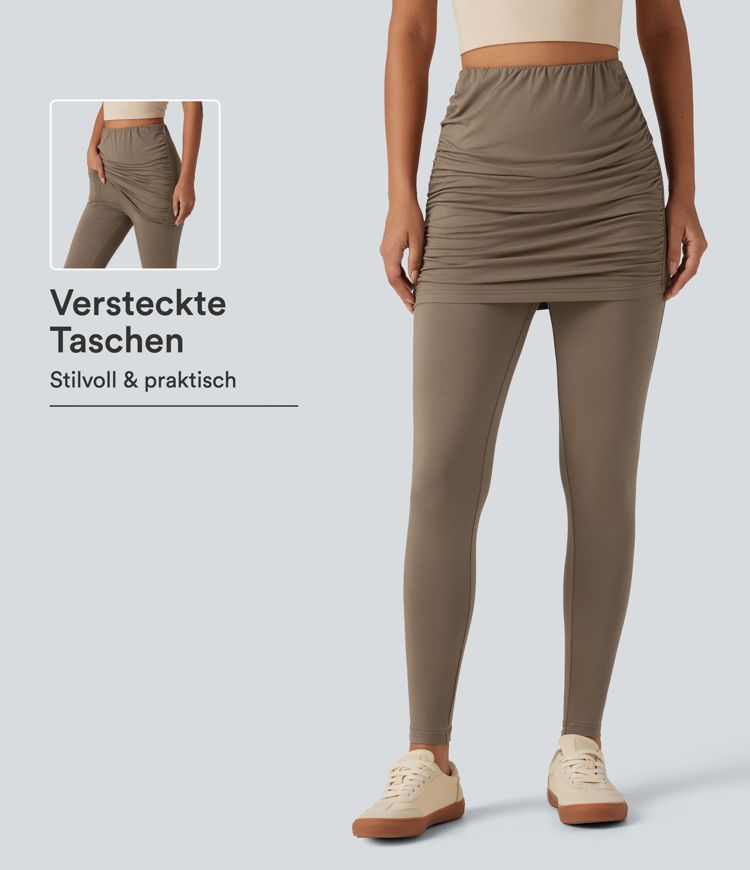 Lässige Leggings mit hohem Bund, Seitentasche und integriertem Minirock - skinny fit Lässige Leggings mit hohem Bund, Seitentasche und integriertem Minirock - skinny fit