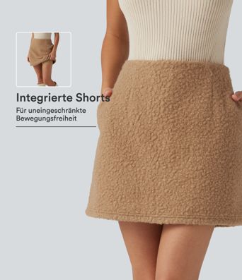 Lässiger 2-in-1 Teddy-Minirock in A-Linie mit hohem Bund und Seitentaschen Lässiger 2-in-1 Teddy-Minirock in A-Linie mit hohem Bund und Seitentaschen
