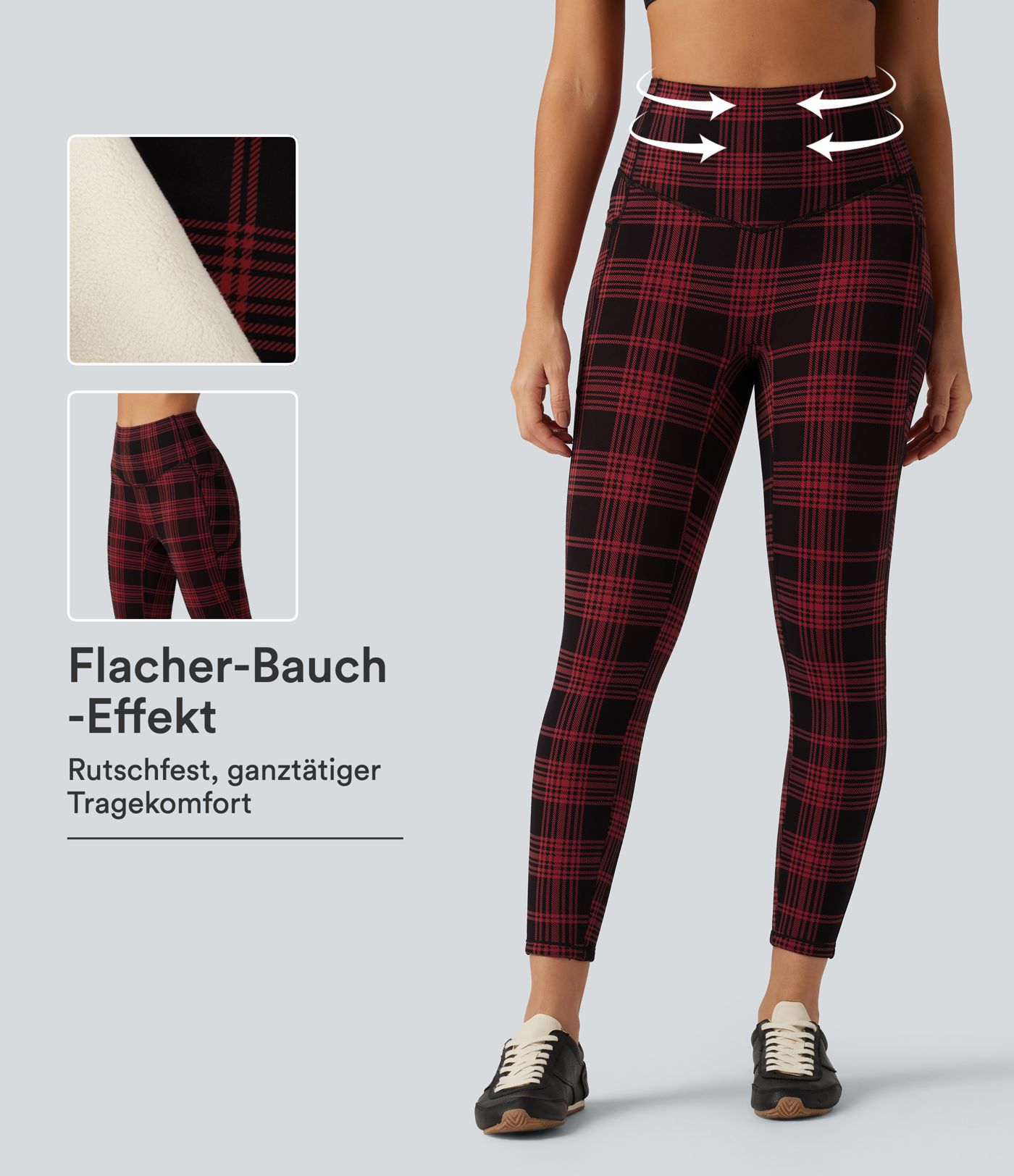 Halara UltraSculpt™ - Fleece-Workout-Leggings mit hohem Bund, Seitentaschen, Bauchkontrolle und Karomuster Halara UltraSculpt™ - Fleece-Workout-Leggings mit hohem Bund, Seitentaschen, Bauchkontrolle und Karomuster