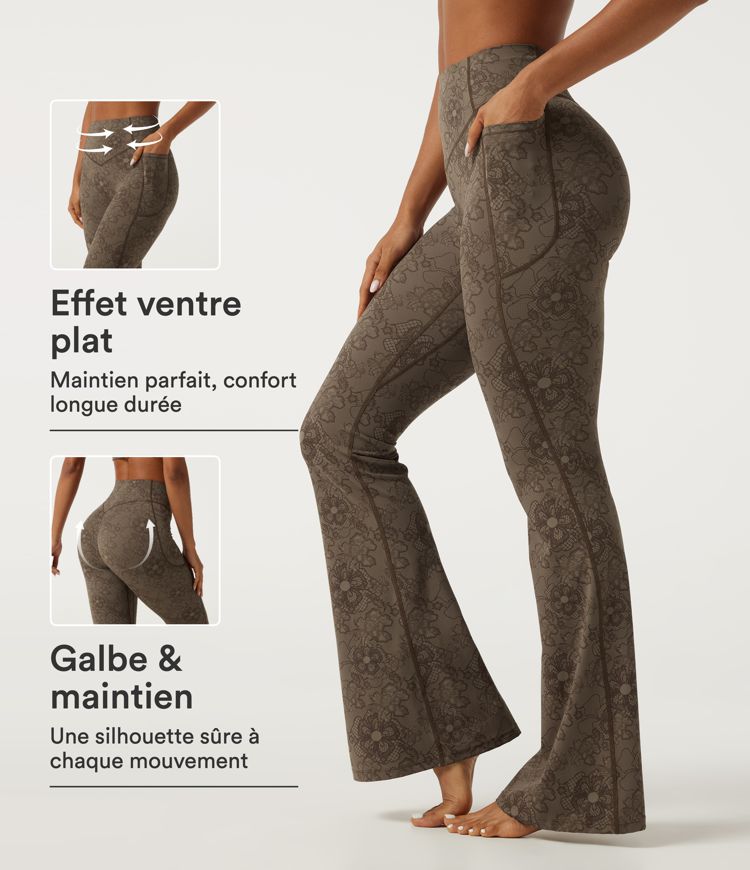 Legging de yoga flare Halara UltraSculpt™ taille haute gainant, effet liftant fessiers, dentelle contrastée et poches