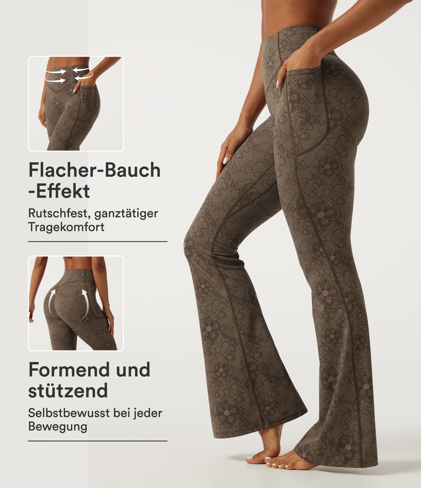 Halara UltraSculpt™ - Ausgestellte Yoga-Leggings mit hohem Bund, Seitentaschen, Bauchkontrolle und Spitzenmuster - Po-Lifting Halara UltraSculpt™ - Ausgestellte Yoga-Leggings mit hohem Bund, Seitentaschen, Bauchkontrolle und Spitzenmuster - Po-Lifting