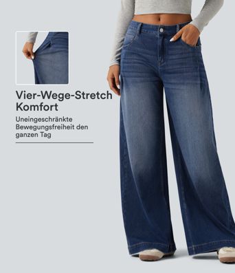 Halara Flex™ - Lässige Baggy-Jeans mit mittelhohem Bund und mehreren Taschen Halara Flex™ - Lässige Baggy-Jeans mit mittelhohem Bund und mehreren Taschen