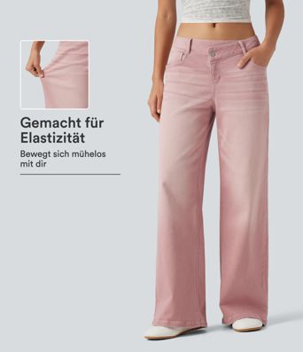 Lässige Jeans mit niedrigem Crossover-Bund, mehreren Taschen und weitem Bein